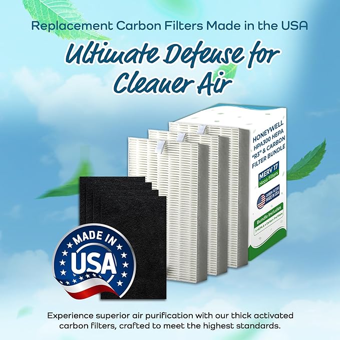 Breathe Naturally "R" Replacement Filters Compatible with Honeywell Air Purifier HPA300 or or HRF-R3 Series - Activated Carbon Prefilter - 14"x17.2"x0.2" (3 HEPA Filters + 4 Carbon Prefilters)