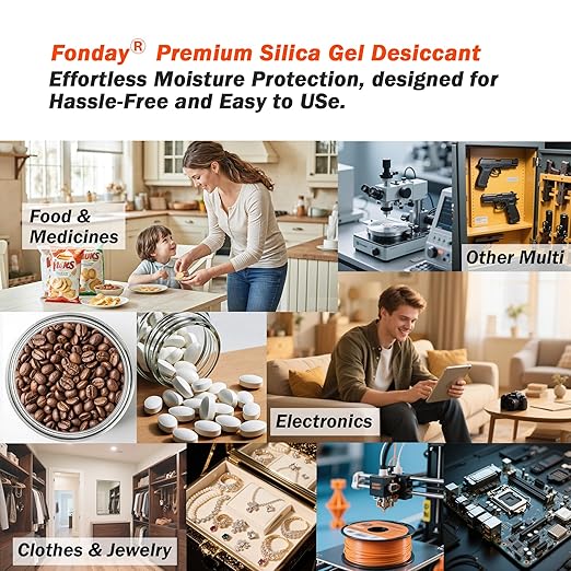16Packs x 100Gram Fonday Rechargeable Silica Gel Desiccant Packets Food Grade Fast Reactivate Desiccant Bags Moisture Indicating Orange to Green