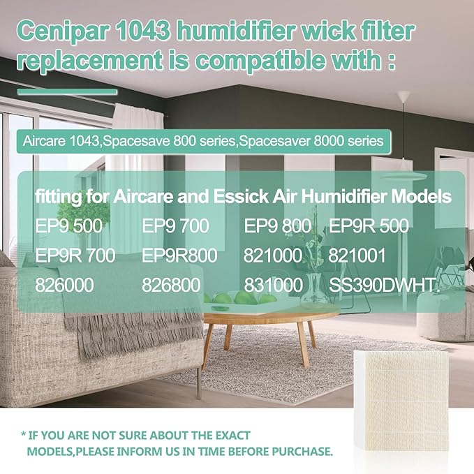 1043 Super Humidifier Wick Filter Replacement Compatible with Essick Air AIRCARE Model EP9500 EP9700 EP9800 EP9R500 EP9R700 EP9R800 821000 821001 826000 and Bemis 800 8000 Series By Cenipar