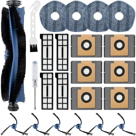 23 Pack X10 Pro Omni Replacement Parts Kit for Eufy X10 Pro Omni Robot Vacuum Accessories, 1 Main Roller Brush, 4 Hepa Filters, 4 Mop Pads, 6 Dust Bags, 6 Side Brushes, 1 Screwdriver 1 Clean Tool