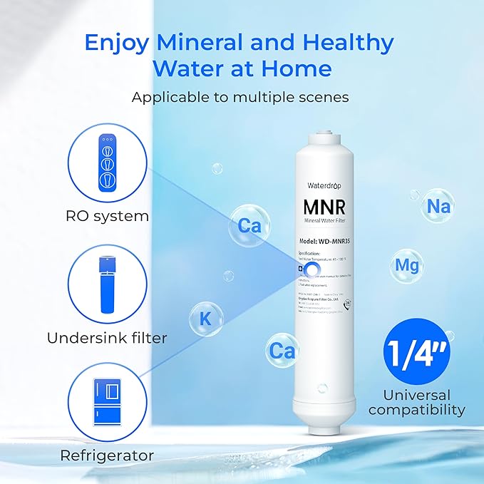 Waterdrop WD-MNR35 Remineralization Filter, 1/4" Quick Connect Mineral Filter for Undersink Reverse Osmosis System, Restore Essential Minerals for RO System, RO Mineral Filter System, 2-Pack