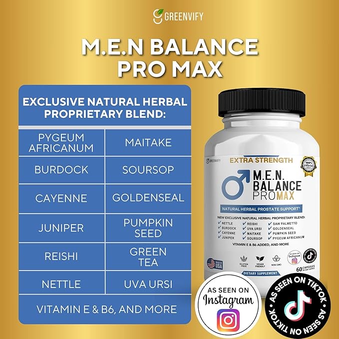 M.E.N. Balance Pro Max, Extra Strength Prostate Support Supplement, Natural Herbal Blend with Saw Palmetto, 60 Capsules (2)