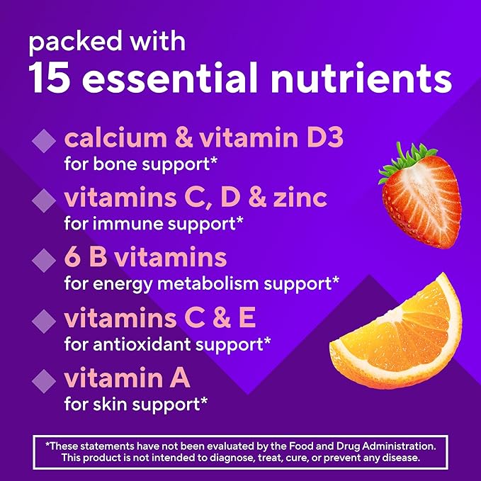 Vitafusion GLP-1 Support Multivitamin, Vitamin and Mineral Blend, 15 Essential Nutrients, Citrus Berry Flavor, 90 Count, 45 Day Supply 