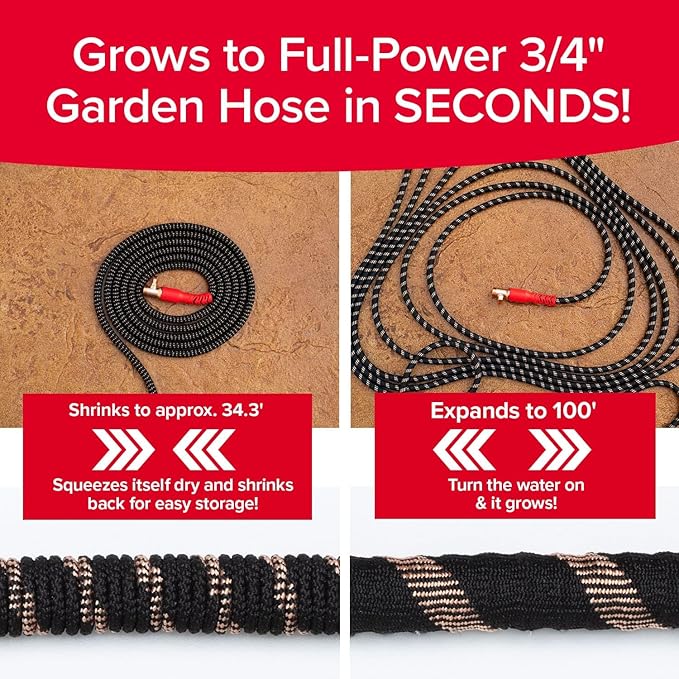 Pocket Hose Copper Head w/New Pocket Pivot Expandable Garden Hose 100FT, AS-SEEN-ON-TV, Swivels 360°, Advanced Tri-Tex Tubing & Force Field Jacket, 3X Stronger, Lead-Free, No-Kink, Anti-Burst w/APT