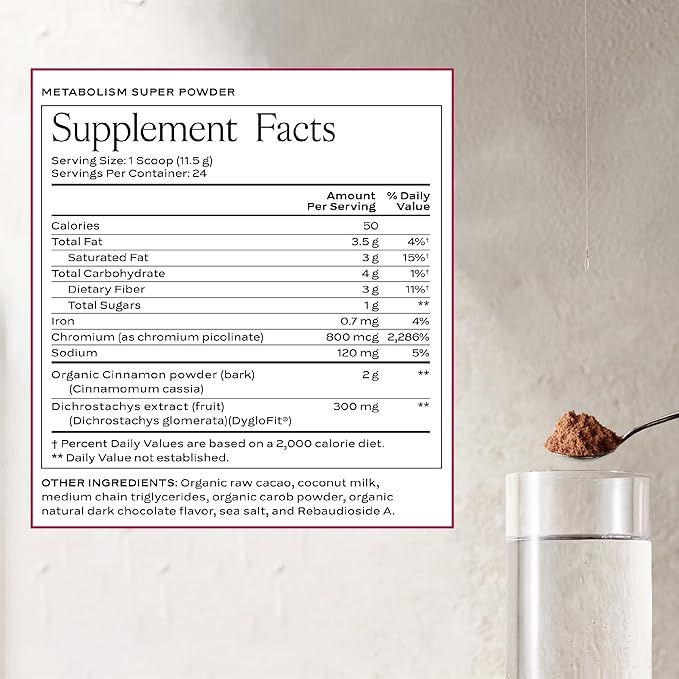SAKARA Metabolism Super Powder - Natural Metabolism Booster for Gut Health, Bloating, Digestive Enzymes Supplements for Women, Appetite Control - Vegan, Non-GMO, Dark Chocolate Flavor - 24 Servings