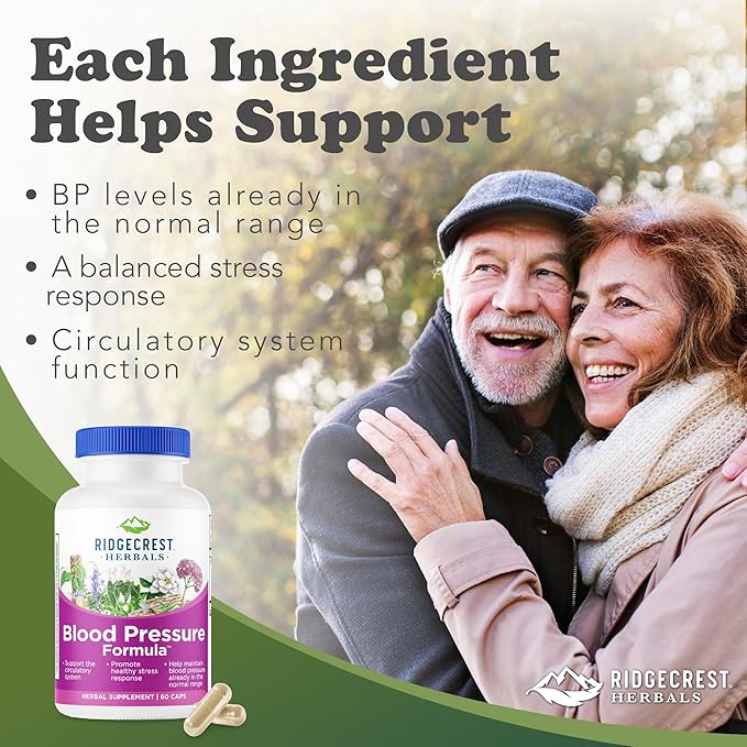 RidgeCrest Herbals Blood Pressure Herbal Formula, 12 Herbs, Poria Mushroom, Gastrodia, Gardenia, for Heart, Vascular, Circulation Health (60 Count (Pack of 1))