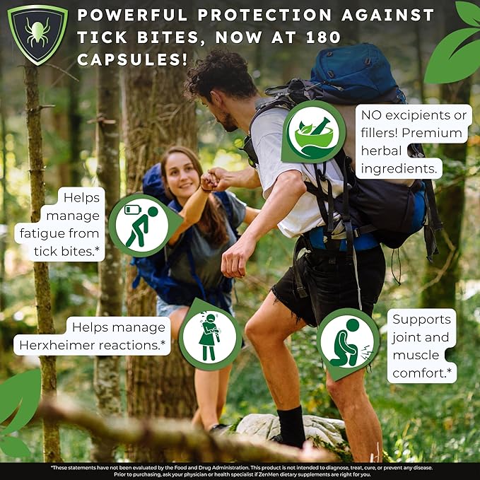 Zenmen Daily Tick Guard Immune Support Supplement - Improved Formula - Japanese Knotweed, Cat's Claw, Chinese Skullcap, Cryptolepis Sanguinolenta, Sweet Wormwood - 180 Vegan Capsules, Made in The USA