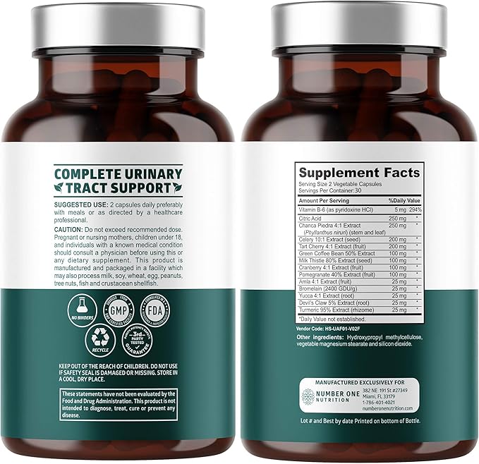 N1N Premium Uric Acid Support Supplement [14X Potent Herbs] All Natural Kidney and Uric Acid Cleanse with Tart Cherry, Milk Thistle, Cranberry, Celery, Chanca Piedra, 60 Veg Caps