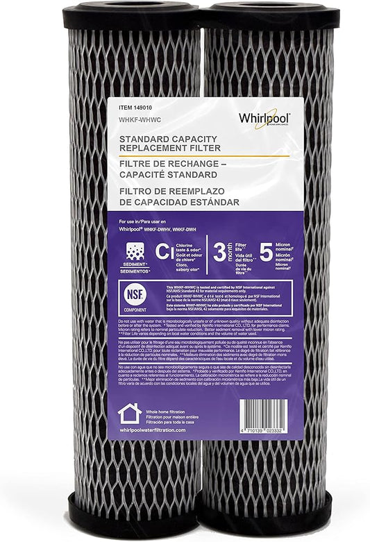 Whirlpool 5-Micron CTO Replacement Water Filter WHKF-WHWC, 10 x 2.5 inch Carbon Wrap Cartridge Reduces Chlorine Taste & Odor, NSF Certified for Whole House Sediment and Drinking Filtration System