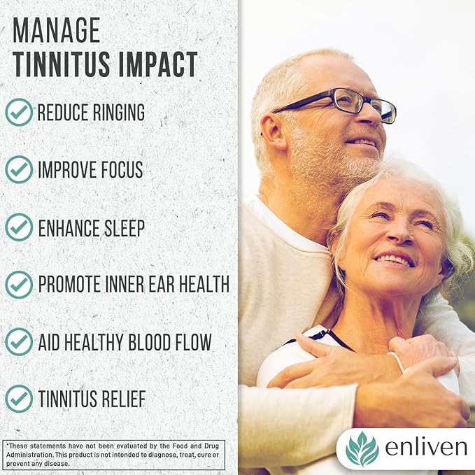 Tinnitus Relief Pills for Ringing Ears & Ear Health | Extra Strength Tinnitus Supplement with Bioflavonoids, B12 & Inositol | Supports Sleep, Focus & Auditory Clarity | 60 Caplets | 2 Pack