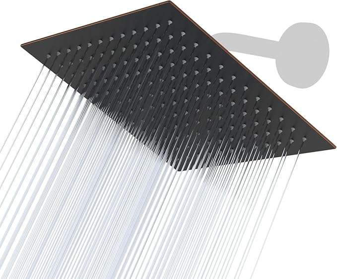 Lordear Rainfall Shower Head 10 Inch Shower Head Stainless Steel Ultra Thin Square Rainfall Shower Head with Easy to Clean Nozzles, Oil Rubbed Bronze