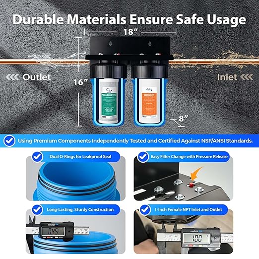 iSpring PFAS Whole House Water Filter System,SGS-Tested to Remove up to 99% PFAS,2-Stage Filtration Reduces Sediment, Chlorine, Chemical, Taste & Odor, 10-Inch Filters,1" Inlet/Outlet Model: WGB21B-PF