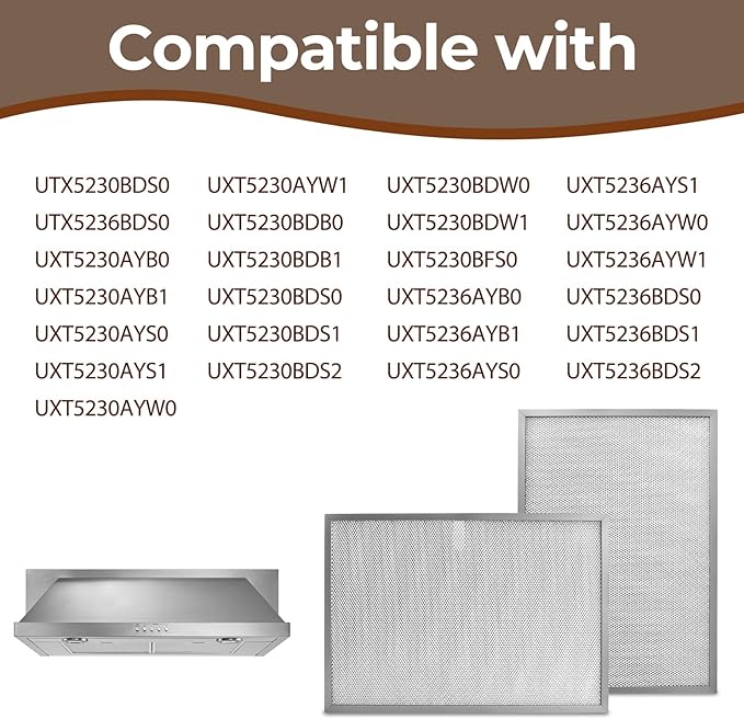 2PCS W11177751 Range Hood Grease Filter 17.24X11.7 inch Replacement W10419114 W10834041 W11176974 4547137 AP6285612 PS12348521 EAP12348521 Compatible with Whirlpool