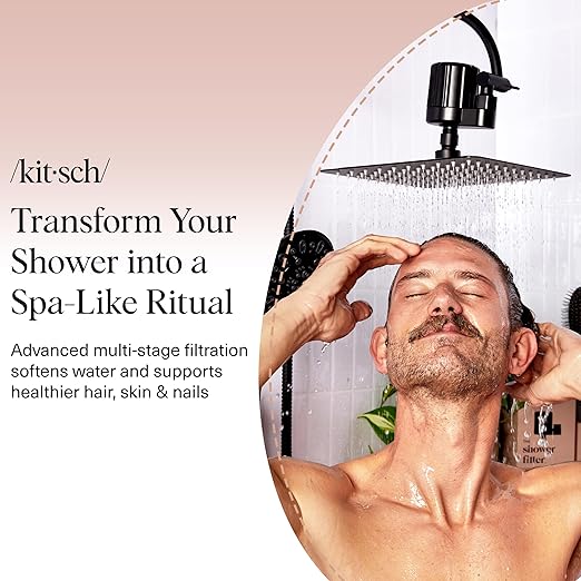 Kitsch Shower Head Filter For Hard Water – Water Softener & Removes Heavy Metals – Shower Filter for Softer Skin & Hair, Bathroom Accessories - Black
