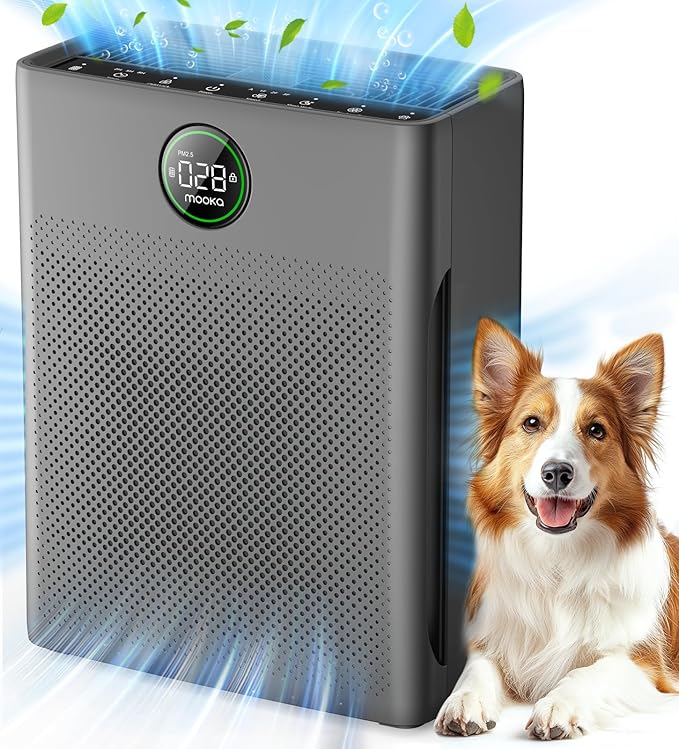 Air Purifiers for Home Large Room up to 2200sq.ft, MOOKA Air purifier for Home Pets with Washable Filter, PM 2.5 Display Air Quality Sensor Air Cleaner for Bedroom, Dorm room, Pets, Office, PR1
