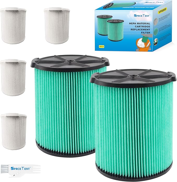 2 Pack VF6000 Hepa Filter Replacement for Rigid Shop Vac Filter 97457, 5-Layer HEPA Pleated Paper Filter, compatible with RIDGID most 5-20 Gallon Wet/Dry Vacuums, with 4 Pack Filter Covers