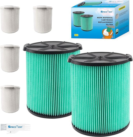 2 Pack VF6000 Hepa Filter Replacement for Rigid Shop Vac Filter 97457, 5-Layer HEPA Pleated Paper Filter, compatible with RIDGID most 5-20 Gallon Wet/Dry Vacuums, with 4 Pack Filter Covers