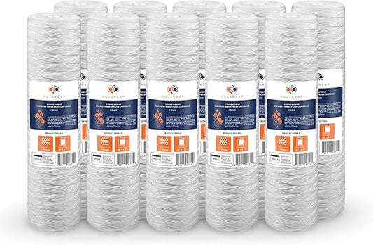 Aquaboon 1 Micron Whole House 20" x 4.5" String Wound Water Filter Replacement Cartridge for Well Water Compatible with SWC-25-2005, P5-20, 10-Pack