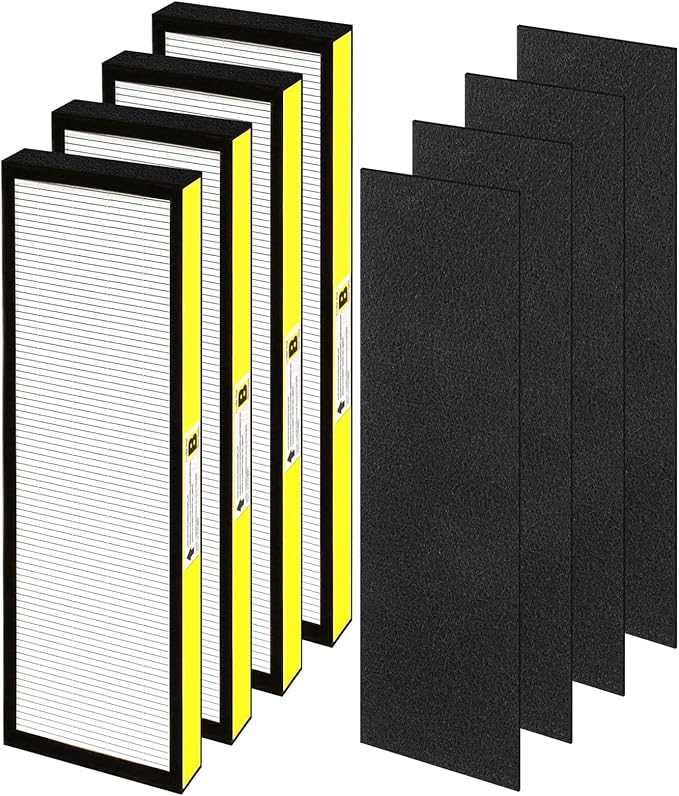 FLT4825 HEPA Filter B Replacement for Germ Guardian Air Purifier Filter Replacement for AC4825 AC4300 AC4800 AC4850 AC4900 Filter Replace, 4 Pack HEPA Filter B + 4 Carbon Pre-Filters