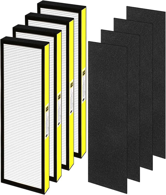 FLT4825 HEPA Filter B Replacement for Germ Guardian Air Purifier Filter Replacement for AC4825 AC4300 AC4800 AC4850 AC4900 Filter Replace, 4 Pack HEPA Filter B + 4 Carbon Pre-Filters