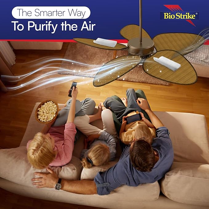 BioStrike Ceiling Fan Air Filters for Blades - Dust & Allergen Catcher - Peel & Stick, Universal Fit - Fan Blade Filter Air Purifier Pads - Made in USA - 1 Pack (Includes 2 Filters)