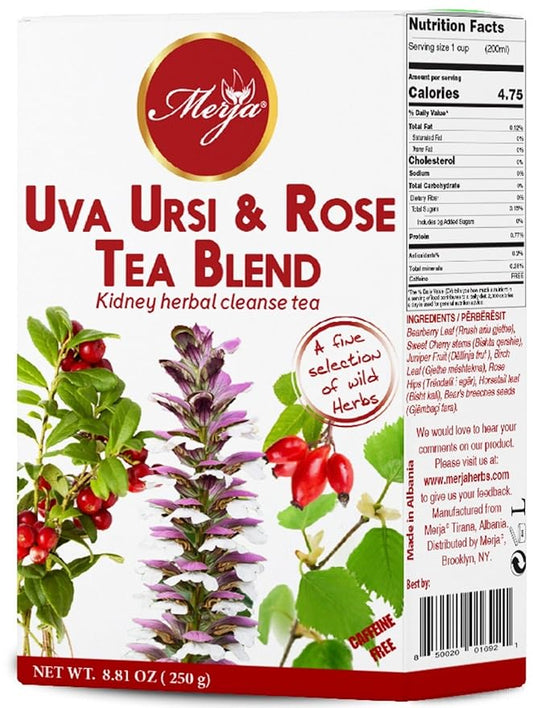Merja Herbs Uva Ursi & Rose Tea - Kidney Support & Cleanse - Mediterranean Loose Tea - Caffeine Free - 100% Natural & Premium Quality 250gr 8.82 oz