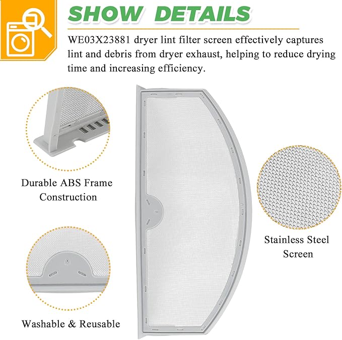 WE03X23881 Dryer Lint Screen Filter Replacement for GE Hotpoint GTD42EASJ2WW GTD33EASK0WW GTX22EASK0WW dryer lint filter - Stainless Steel we03x23881 ge dryer lint screen replacement by Techecook