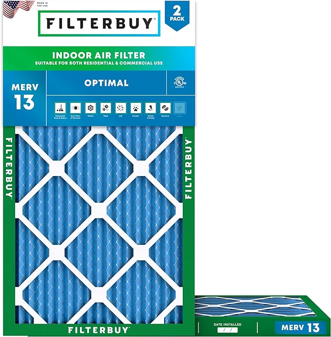 Filterbuy 8x24x1 Air Filter MERV 13 (MPR 1900) Health Defense Replacement (2-Pack), Electrostatic Pleated HVAC AC Furnace Filters, Made in USA (Actual Size: 8.00 x 24.00 x 0.75)
