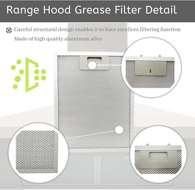 2Pcs W10915369 Range Hoo Grease Filter Fit for Whirlpool Kitchen Aid Jenn Air Range Hood Mesh Grease Vent Filters Length 8.74 Inches Width 7.48 Inches 5-layer Aluminum Alloy Material