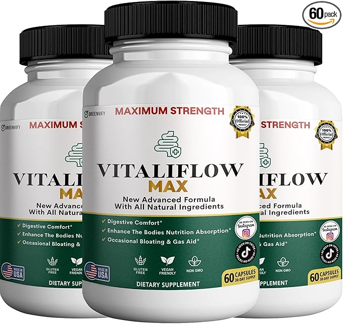Vitaliflow Max Digestive Enzyme Supplement, 60 Veggie Capsules, Maximum Strength with Lactobacillus & Bromelain (3)