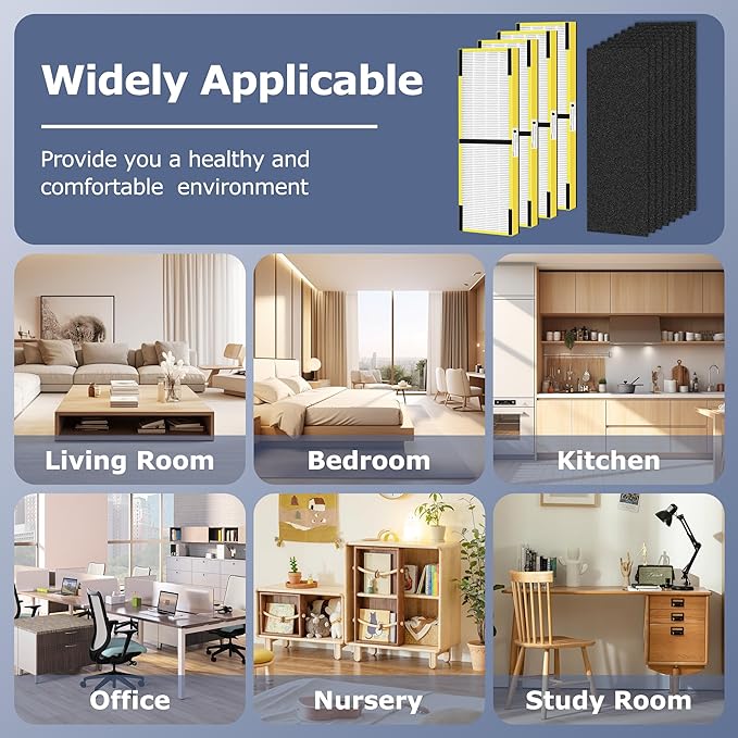 Improvedhand FLT4825 HEPA Filter B Replacement Compatible with G-Guardian Air Purifiers AC4825 AC4825E AC4300 AC4800 AC4900 AC4850,4 True HEPA Filters+8 Carbon Pre-Filters