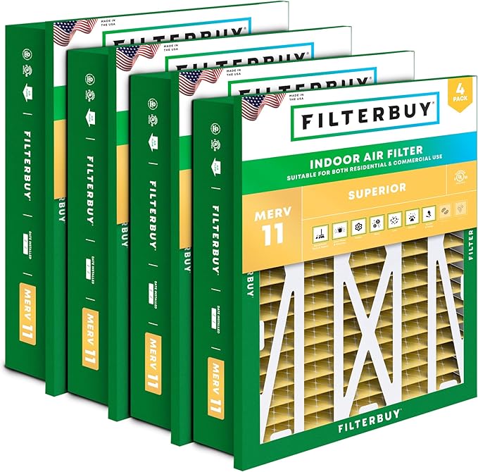 Filterbuy 24x24x5 Air Filter MERV 11 (MPR 1200) Allergen Defense Replacement (4-Pack), Pleated HVAC AC Furnace Filters for Honeywell Return Grille (Actual Size: 22.38 x 22.38 x 4.38)
