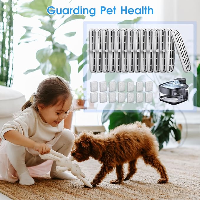 28 Pack Cat Water Fountain Filters Replacement for OPOWO 108oz/3.2L Wireless Pet Water Dispenser Fountain FT999 (14 Filters & 14 Sponges)