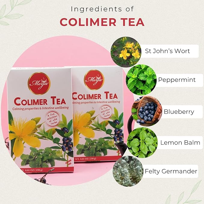 Merja Herbs Colimer Tea - Colon Support & Cleanse & Detox - Helps in Constipations - Caffeine Free - 100% Natural & Premium Quality 250gr 8.82 oz