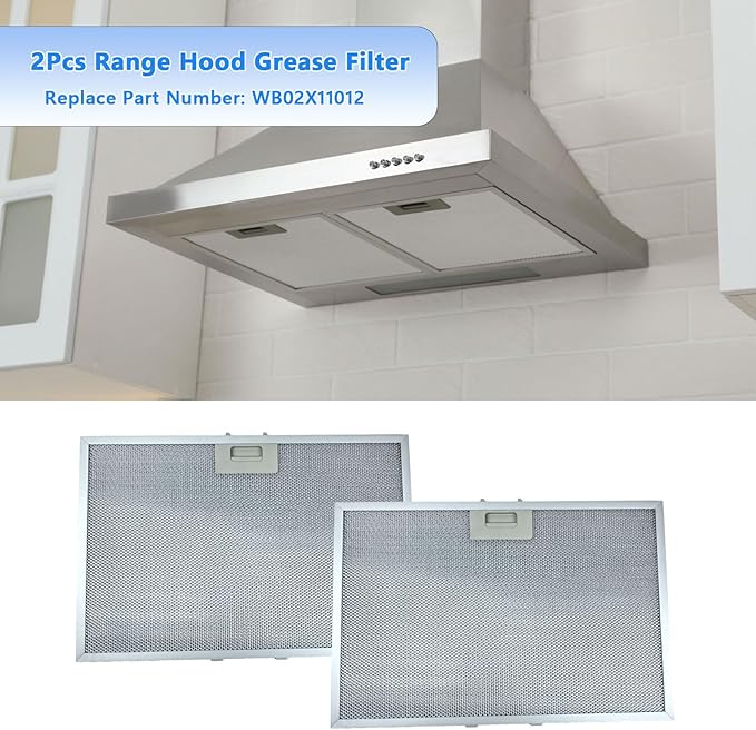 2Pcs WB02X11012 Range Hood Grease Filter 17.5 x 11.6 x 0.35 inches Compatible with GE Range Hood JV565H1BB JV566H1SS JV665H1BB JV666H1SS