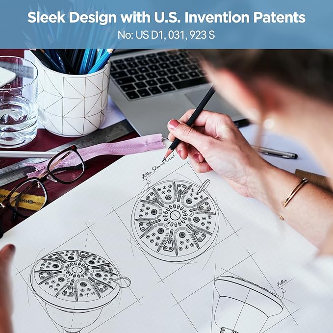 Filtered Shower Head - High Pressure Rain - Shower Head with filter for Hard Water - Luxury 7 Settings Adjustable Water Filter Showerhead (Gold)