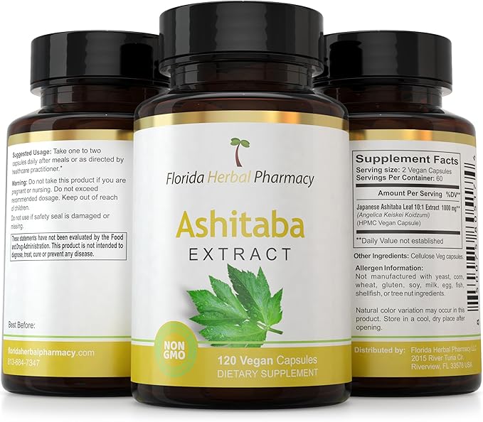 Florida Herbal Pharmacy, Japanese Ashitaba Leaf Extract Capsules 10:1 (120 Capsules) 500 mg per Capsule, 1000 mg Serving