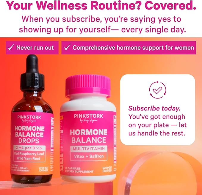 Pink Stork Hormone Balance Multivitamin - 18-in-1 Daily Vitamin with Adrenal and Cortisol Support - Mood, Stress, Energy Support - Perimenopause, PMS and Period Relief - Vitex + B-Complex + Saffron