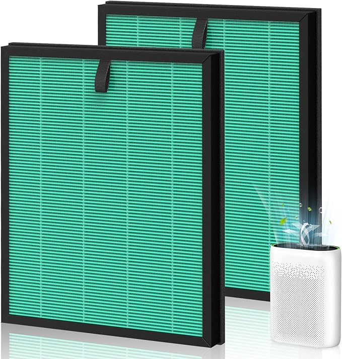 2-Pack MK-D05 Air Fil-ter Replacement for MK-D05 Air Cleaner Puri-fier, 4-in-1 Filtration with HEPA Filt-er and Activated Carbon Filt-er, Green (Pet Dander Version)