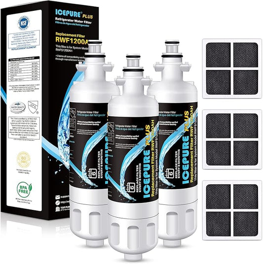 ICEPURE PLUS 9690 NSF/ANSI 53 NSF/ANSI 42Certified Compatible with LG LT700P and LT120F, 46-9690, ADQ36006101, ADQ36006102, LFXC24726S, RWF1200A Refrigerator Water Filter and Air Filter 3 Combo