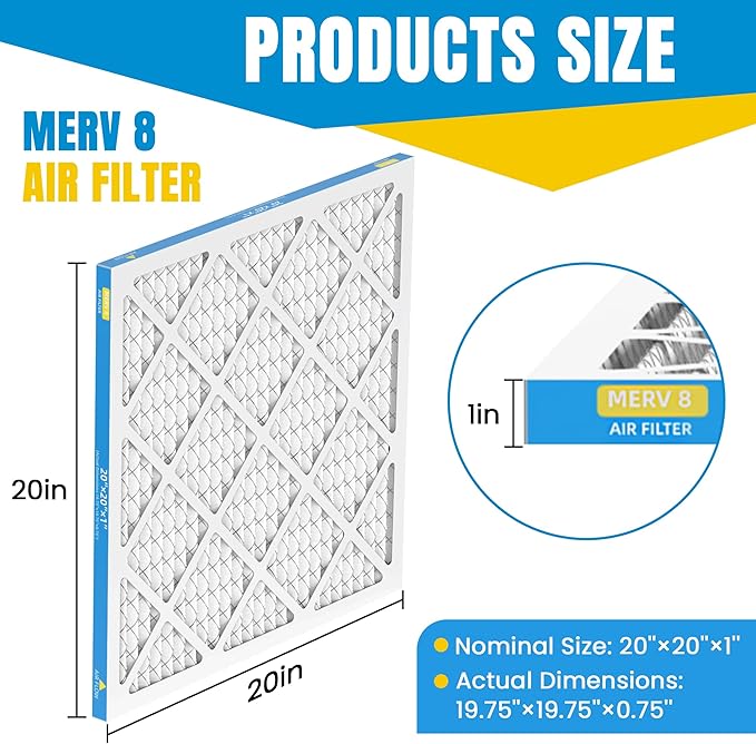 20x20x1 Air Filter,MERV 8,Furnace Air Filter for HVAC,Dust Defense-4packs by MIFLUS