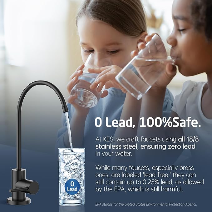 KES Lead-Free Drinking RO Water Faucet for Kitchen Sink (Food Grade Stainless Steel), Reverse Osmosis Faucet, Water Filter Faucet for RO Water Filtration System, Non-Air Gap, Black, Z506LF-BK