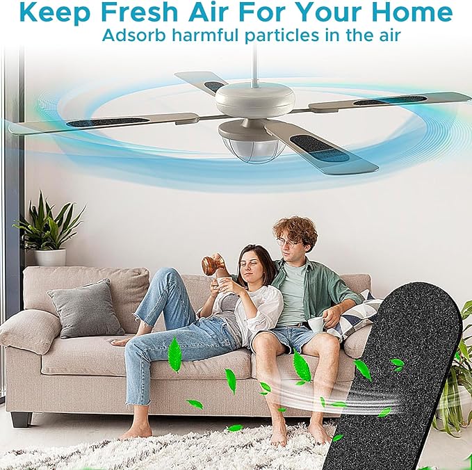 Ceiling Fan Air Filter -10 Pack Activated Coconut Shell Carbon Unscented Air Purifier Universal Rounded Rectangle Easy-Stick Ceiling Fan Blade Filters for Home Living Room Bedroom Office