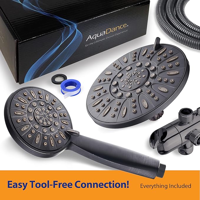 AquaDance 7" Premium High Pressure 3-Way Rainfall Combo with Stainless Steel Hose – Enjoy Luxurious 6-setting Rain Shower Head and Hand Held Shower Separately or Together – Oil Rubbed Bronze Finish
