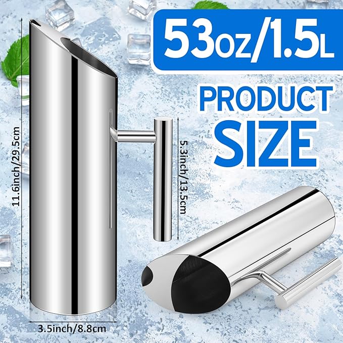 3 Pack 53oz/1.5l Stainless Steel Water Pitcher Modern Metal Pitcher with Ice Guard Silver Carafe Drink with Handle or Iced Hot Drink Tea Juice Coffee Beer