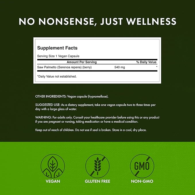 Swanson Saw Palmetto - Herbal Supplement Promoting Male Prostate Health Support - Natural Hair Supplement & Urinary Health Support - 540 mg 250 Capsules