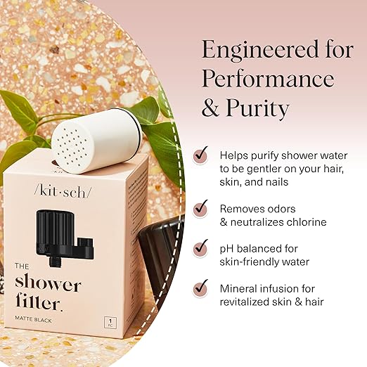 Kitsch Filtered Shower Head Replacement Cartridge- Shower Head, Water Filter Softener For Hair Nails and Skin Vitamins, Removes Metal & Harmful Substance, Easy Installation Universal Compatible 1 Pack