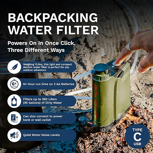 Survivor Filter PRO X - Electric Portable Camping Water Filter - Filters Bacteria, Parasite, Viral