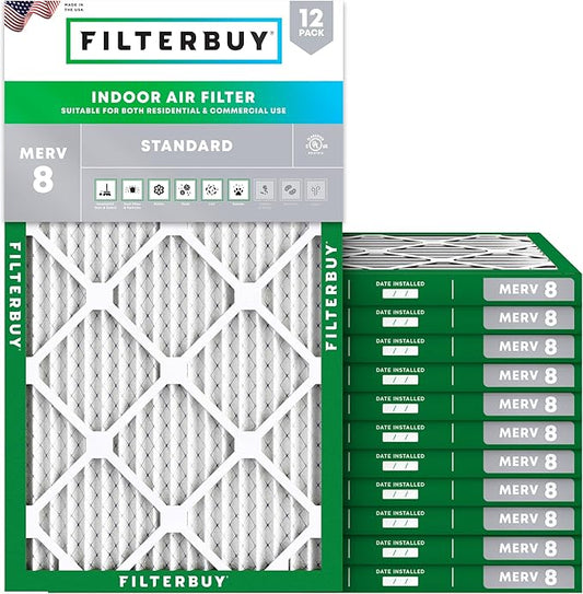 Filterbuy 8x24x1 Air Filter MERV 8 (MPR 700) Dust Defense Replacement (12-Pack), Electrostatic Pleated HVAC AC Furnace Filters, Made in USA (Actual Size: 8.00 x 24.00 x 0.75)