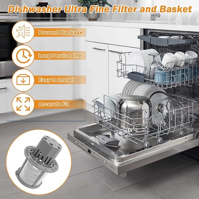 WD12X25995 Dishwasher Ultra Fine Filter and Basket Assembly Compatible With General Electric Hotpoint Haier dishwashers Replaces PS16217023 AP6989426